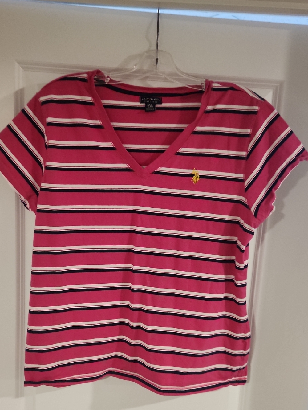 U.S. Polo Assn. Pink Striped V-Neck Women's Top